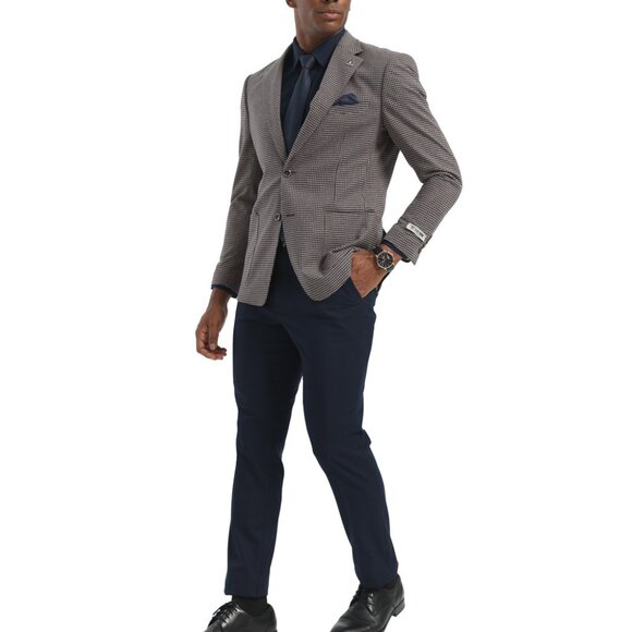 Navy /Brown Houndstooth Notch Lapel Stacy Adams Men's Jacket - Picture 3 of 5